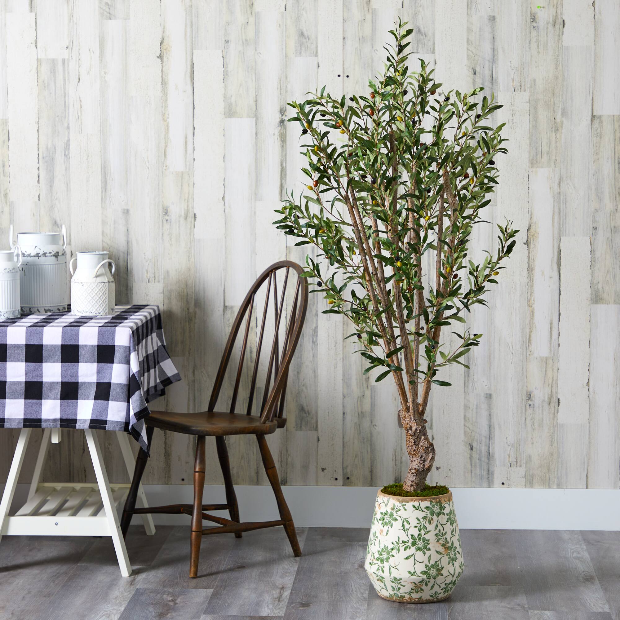 5ft. Olive Tree in Floral Print Planter